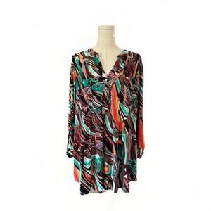 Cocomo Retro Y2K Blouse 1X Plus Boho Stretchy Abstract Artsy Festival 60s 70s